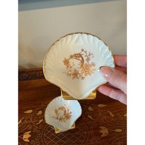 Vintage Limoges Porcelain Shell Trinket Dishes Pair